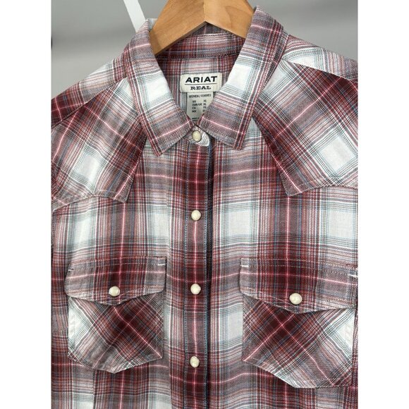 Ariat Real Laramie Western Red Plaid Flannel Shirt Women’s XL Full Snap - Picture 4 of 15